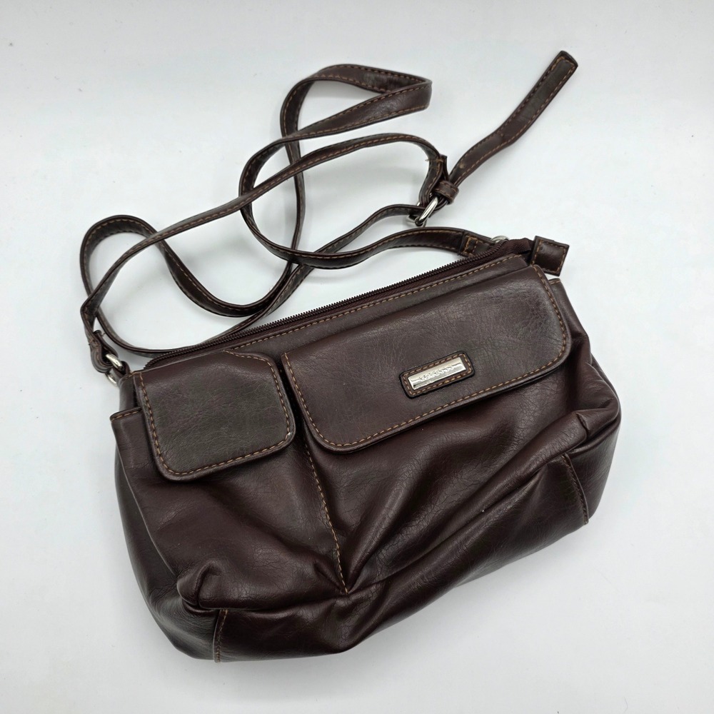 Rosetti Brown Faux Leather Crossbody Organizer Bag Multi Pocket Purse